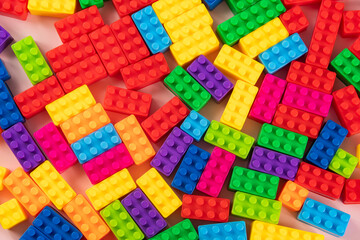 Colorful plastic building block patterns isolated. Toy for children