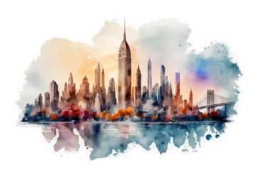 Deurstickers Aquarelschilderij wolkenkrabber  Watercolor new york illustration, generative ai