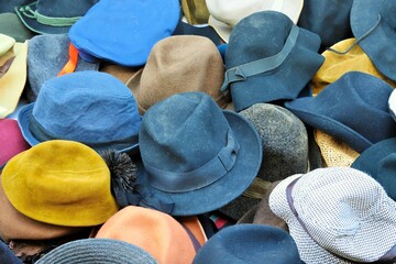 Old vintage hats at the flea market