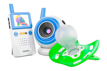 Baby cam, audio baby monitor with baby pacifier, 3D rendering