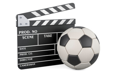 Fototapeta na wymiar Clapperboard with soccer ball, 3D rendering