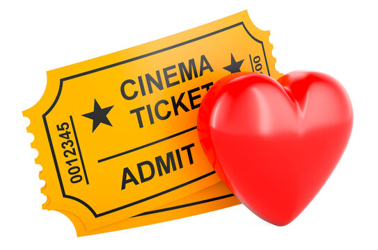 Cinema tickets with red heart, 3D rendering