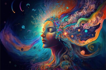 Euphoria dreamy aura calming psychedelic spirituality illustration - obrazy, fototapety, plakaty