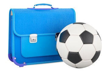 Schoolbag with soccer ball, 3D rendering