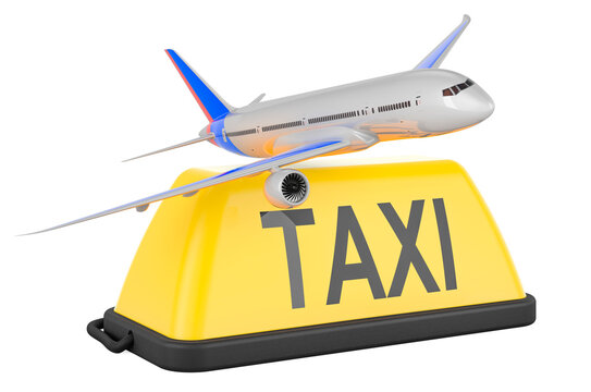 Taxi car signboard with plane, 3D rendering