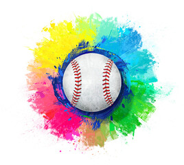 baseball illustration with splash color background	