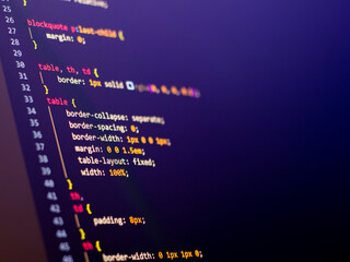 Code background in editor. Web programming with css coding