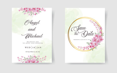 Naklejka na ściany i meble Wedding invitation with beautiful and elegant floral watercolor vector illustration