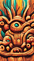 Fototapeta premium Mayan style wood Artistic colors background illustration art Generative AI Content by Midjourney