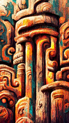 Obraz premium Mayan style wood Artistic colors background illustration art Generative AI Content by Midjourney