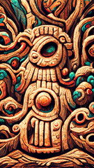 Mayan style wood Artistic colors background illustration art Generative AI Content by Midjourney