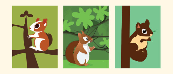 Vector cute squirrel climbing on a tree