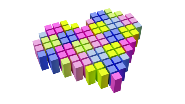 Geometric heart divided in pixel blocks on pastel colors without background - Powered by Adobe