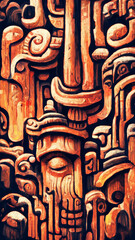 Naklejka premium Mayan style wood Artistic colors background illustration art Generative AI Content by Midjourney