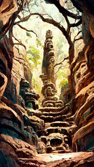 Mayan civilization forest land cave illustration art Generative AI Content by Midjourney