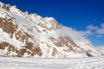 With Skyway Mont Blanc high in the Alps, Italy, Aosta Valley.
Near to Mont Blanc at 3,466 metres, Courmayeur.