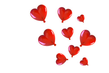 3D Valentine's day Hearts background with red balloon flat lay, clipping path.