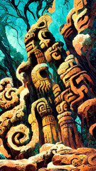 forest Maya ancient culture. Aztec and Inca civilization illustration art Generative AI Content by Midjourney