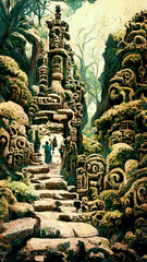 Fototapeta na wymiar forest Maya ancient culture. Aztec and Inca civilization illustration art Generative AI Content by Midjourney