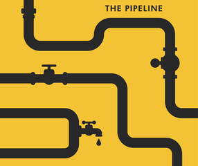 Pipeline infographic. Oil, water flat valve vector design. Pipeline construction isolated
