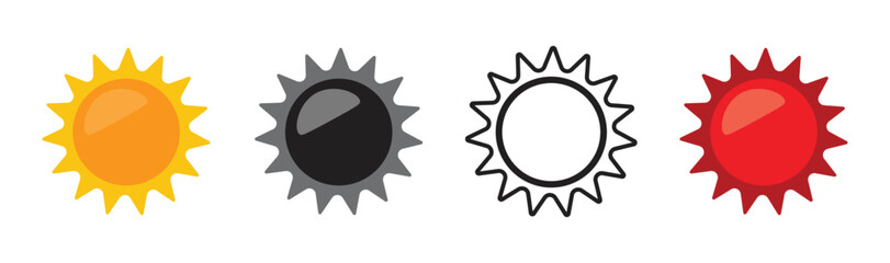 Sun. Set of Yellow, black, white and red icons on white background. Vector illustration of The Sun.