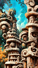 Fototapeta na wymiar forest Maya ancient culture. Aztec and Inca civilization illustration art Generative AI Content by Midjourney