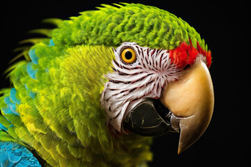 Macaw parrot on black background, Generative AI
