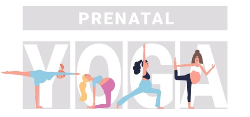 Beauty pregnant woman doing yoga poses. Hatha asanas complex,soft pregnant yoga. Health care and...