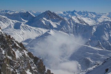 With Skyway Mont Blanc high in the Alps, Italy, Aosta Valley.
Near to Mont Blanc at 3,466 metres,...