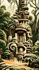 forest Mayan style ancient culture illustration art Generative AI Content by Midjourney