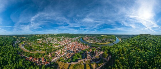 360° Rundblick über die Region Wertheim in Tauberfranken - obrazy, fototapety, plakaty