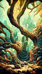 Naklejka premium forest Mayan style ancient culture illustration art Generative AI Content by Midjourney