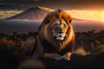 lion in the sunset made with generative ia