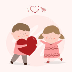 Little Couple in love. boy and girl embracing each other affectionately. Characters for the feast of Saint Valentine. Vector illustration in cartoon style
