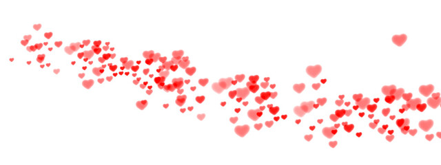 Flying red hearts confetti isolated on white. Horizontal garland for valentines day and mothers day. Background design for banner and greeting cards with space for text. png/d.e.
