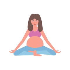 Pregnant woman doing yoga.Pregnancy health concept. Vector illustration
