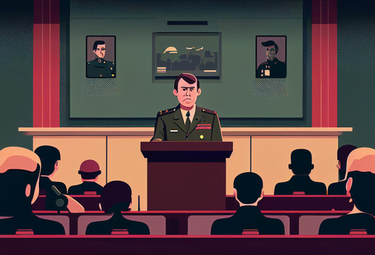 High-ranking military officer speaks at military conference. Press conference..