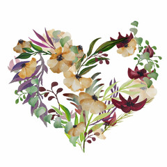 Floral Heart Watercolor Clipart Design Template Pattern