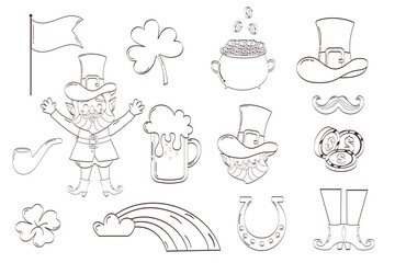 Collection of elements outline for St. Patrick's Day. Vector