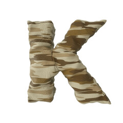 3d rendering of desert camouflage of letter K on transparent background