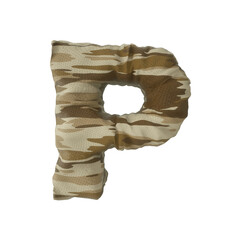 3d rendering of desert camouflage of letter P on transparent background