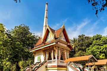 Lopburi, Thailand - November, 12, 2022 : Buddhism crematorium at old temple in countryside at Lopburi, Thailand.