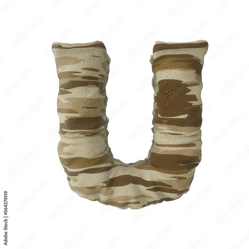 Fototapete 3d rendering of desert camouflage of letter u on transparent background