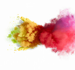 Colorful powder double explosion on white background - 564270395