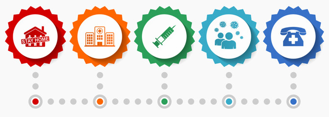Health and medicine vector icons, hospital flat design web badges collection, business infographic template
