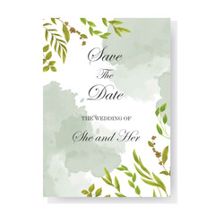 Greenery watercolor Floral wedding invitation template card design watercolor vector illustration 