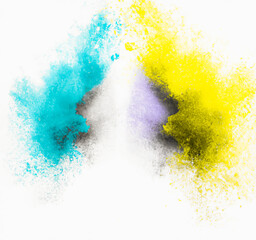 Colorful powder double explosion on white background - 564270971