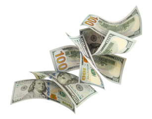 Flying 100 American dollars banknotes cut out