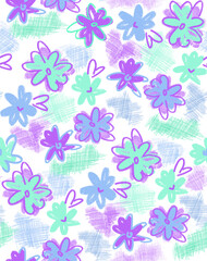 Seamless Neon Color Hand Drawing Floral Pattern