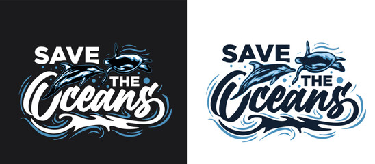 Save the ocean with dolphin and sea turtle